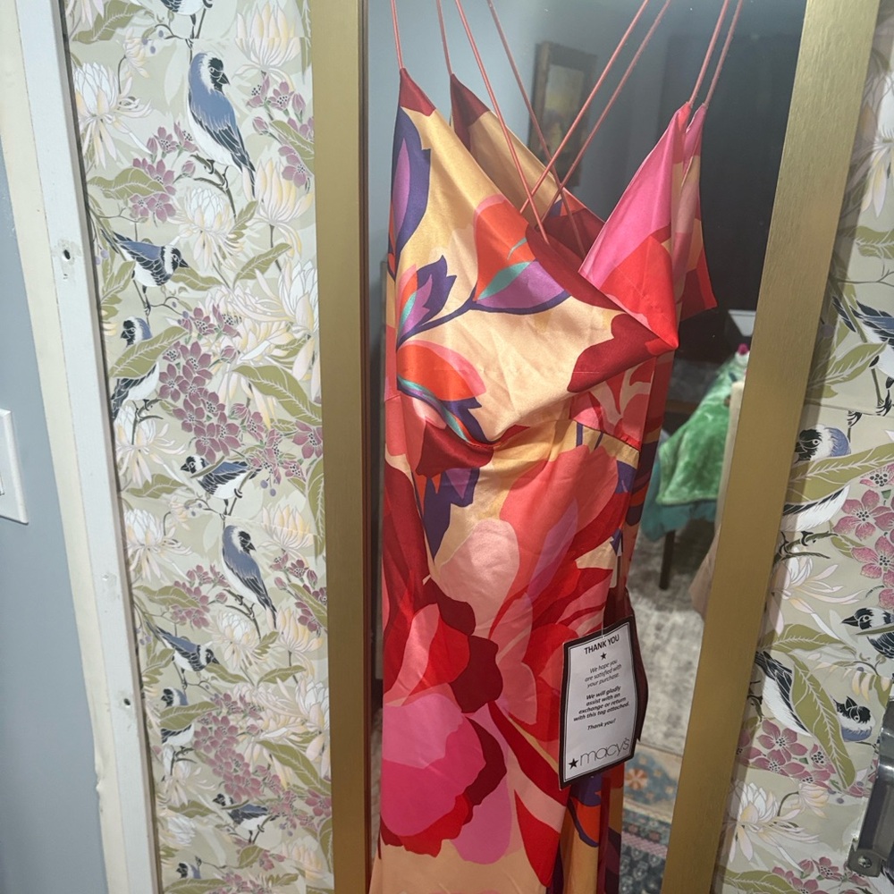 NWT!! Vibrant Floral Satin Dress - Picture 7 of 7